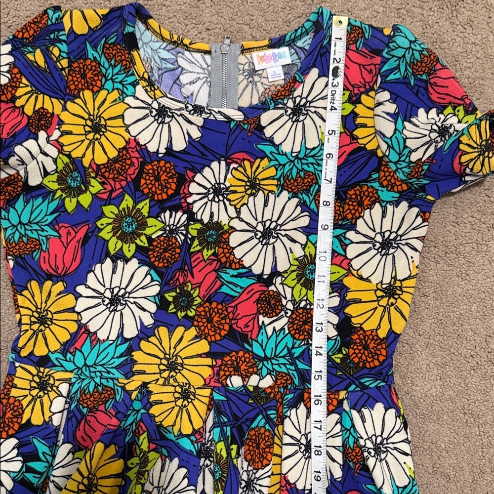 LuLaRoe Vibrant Floral Fit & Flare Dress - Blue, White, Yellow, Pink, Green - Picture 4 of 10